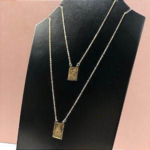 ESCAPULÁRIO DE AÇO INOX 60 CM  DOURADO - NOSSA SENHORA E SÃO JORGE