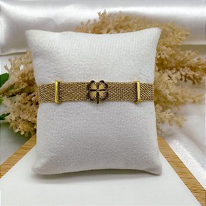 PULSEIRA BRACELETE AÇO INOX  AÇO TREVO - DOURADA