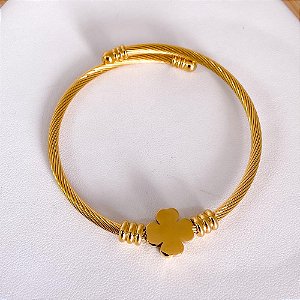 BRACELETE AÇO INOX TREVO - DOURADO