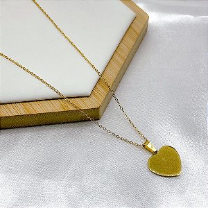 CORRENTE AÇO INOXIDÁVEL DOURADA 60 CM COM PINGENTE EM AÇO INOXIDÁVEL CORAÇÃO ORAÇÃO PAI NOSSO