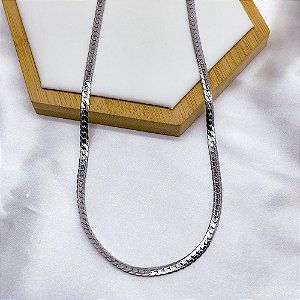 CORRENTE AÇO INOX  GRUMET ACHATADA RISCADA 1,0MM 60CM - PRATEADA
