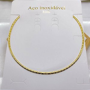 COLAR AÇO INOXIDÁVEL ACHATADO SEMI RÍGIDO 3.0MM 45CM - DOURADO
