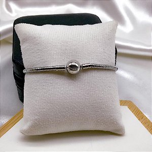 PULSEIRA AÇO INOX ESTILO PANDORA FECHO GLOBO Nº18 - PRATEADA