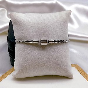 PULSEIRA AÇO INOX ESTILO PANDORA FECHO TRADICIONAL Nº18 - PRATEADA