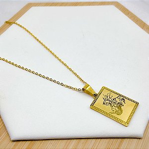 CORRENTE AÇO INOX  45CM PINGENTE SÃO JORGE - DOURADA