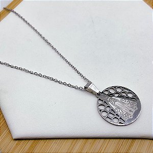 CORRENTE AÇO INOX  54CM PINGENTE NOSSA SENHORA - PRATEADO