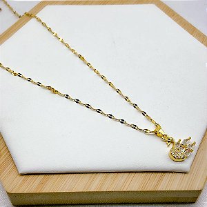 COLAR AÇO INOX  45CM CISNE CRAVEJADO PEDRA CRISTAL - DOURADO