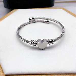 BRACELETE AÇO INOXIDÁVEL CORAÇÃO - PRATEADO