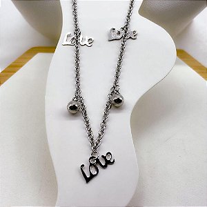 TORNOZELEIRA AÇO INOX PINGENTE LOVE - PRATEADA