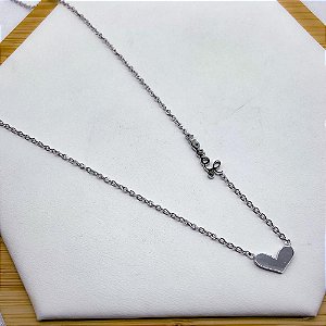 COLAR AÇO INOX 45 CM  PINGENTE CORAÇÃO LOVE - PRATEADO