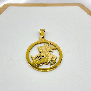 PINGENTE AÇO INOXIDÁVEL SÃO JORGE - DOURADO