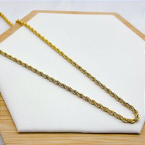 COLAR AÇO INOX 45CM CORDÃO BAIANO 3.0 MM - DOURADO