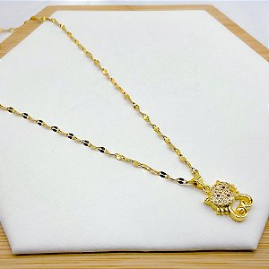 COLAR AÇO INOX 45CM PINGENTE BANHADO GATINHO CHINÊS CRAVEJADO STRASS - DOURADO