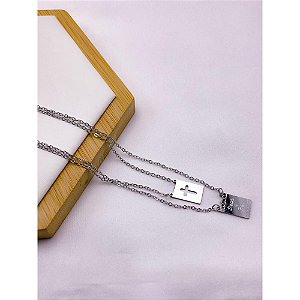 ESCAPULÁRIO AÇO INOX 60CM DEUS É FIEL - PRATEADO