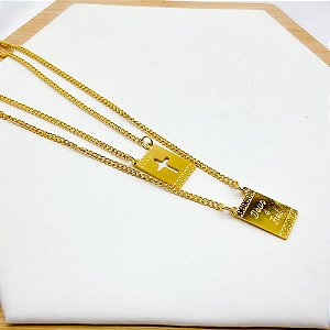 ESCAPULÁRIO AÇO INOX 50CM DEUS É FIEL - DOURADO