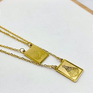 ESCAPULÁRIO AÇO INOX 50CM NOSSA SENHORA E SÃO JORGE - DOURADO