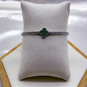 PULSEIRA AÇO INOX RIVIERA TREVO VERDE- PRATEADA