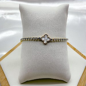 PULSEIRA AÇO INOX RIVIERA TREVO PEROLADO - DOURADA