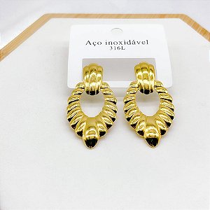 BRINCO AÇO INOXIDÁVEL GEOMÉTRICO COM DETALHES - DOURADO