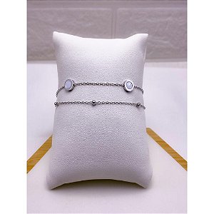 PULSEIRA DUPLA AÇO INOX BOLINHAS PEROLADA - PRATEADA