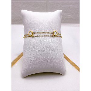 PULSEIRA DUPLA AÇO INOX BOLINHAS PEROLADA - DOURADA