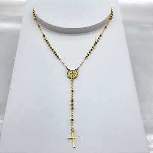 TERÇO BOLINHAS 60CM AÇO INOXIDÁVEL SÃO BENTO - DOURADO