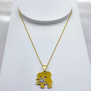 COLAR AÇO INOXIDÁVEL 45CM PINGENTE APAIXONADOS CRAVEJADO STRASS - DOURADO