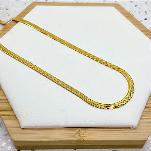 COLAR FITA / MALHA 4MM 45CM AÇO INOXIDÁVEL - DOURADO
