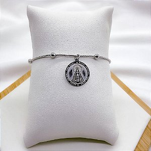 PULSEIRA  AÇO INOX BOLINHAS PINGENTE NOSSA SENHORA - PRATEADA