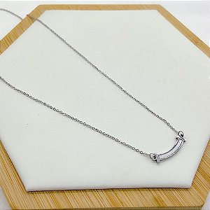 COLAR AÇO INOXIDÁVEL 45CM PINGENTE MADREPÉROLA - PRATEADO