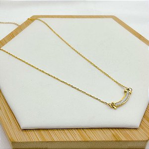 COLAR AÇO INOXIDÁVEL 45CM PINGENTE MADREPÉROLA - DOURADO