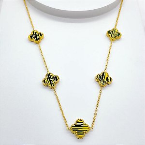 COLAR  AÇO INOX TREVO COLORIDO - DOURADO