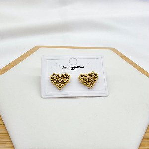BRINCO AÇO INOXIDÁVEL CORAÇÃO BOLINHAS - DOURADO