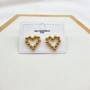 BRINCO AÇO INOXIDÁVEL CORAÇÃO BOLINHAS VAZADO - DOURADO