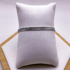 PULSEIRA AÇO INOX ELO DUPLO GRUMET 1.0mm  22CM - PRATEADA