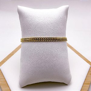 PULSEIRA AÇO INOX ELO DUPLO GRUMET 1.0mm  22CM - DOURADA