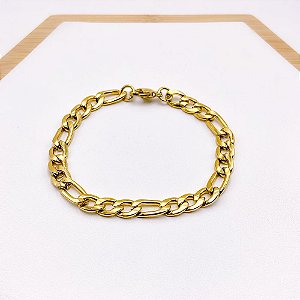 PULSEIRA AÇO INOX FÍGARO 1.6mm  22CM - DOURADA