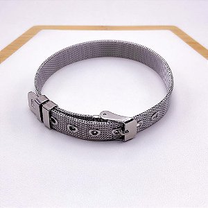 PULSEIRA BRACELETE  AÇO INOX ESTILO RELÓGIO - PRATEADA