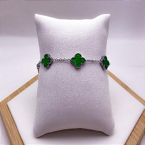 PULSEIRA AÇO INOX PRATEADA - TREVO VERDE