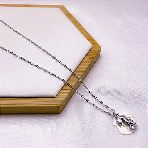 COLAR AÇO INOXIDÁVEL 45CM  CAVALO MARINHO - PRATEADO