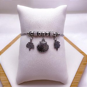PULSEIRA  AÇO INOX ESTILO PANDORA BERLOQUE CONCHA - PRATEADA