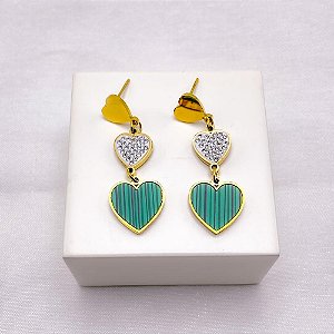 BRINCO AÇO INOXIDÁVEL PINGENTE CORAÇÃO VERDE - DOURADO