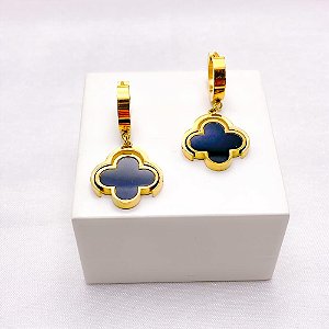 BRINCO ARGOLINHA CLICK AÇO INOXIDÁVEL TREVO PRETO - DOURADO