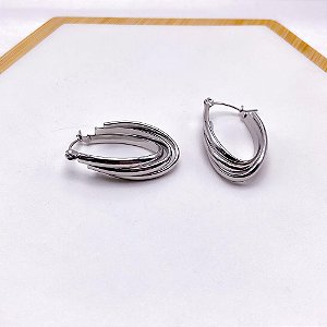 BRINCO AÇO INOXIDÁVEL GEOMÉTRICO OVAL 3 FIOS LISO - PRATEADO