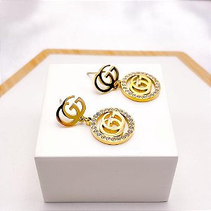 BRINCO AÇO INOXIDÁVEL INSPIRE-SE PINGENTE COM PEDRAS CRISTAL - DOURADO