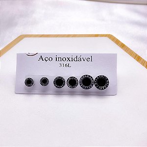 CARTELA TRIO DE BRINCOS AÇO INOXIDÁVEL PRETO INSPIRE-SE - PRATEADO