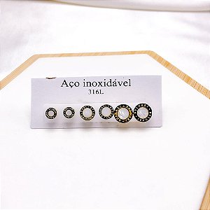 CARTELA TRIO DE BRINCOS AÇO INOXIDÁVEL PEROLADO INSPIRE-SE - DOURADO