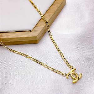 COLAR AÇO INOXIDÁVEL 45CM ELO FÍGARO PINGENTE INSPIRE-SE - DOURADO