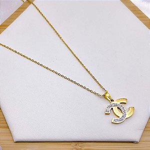 COLAR AÇO INOXIDÁVEL 45CM PINGENTE INSPIRE-SE CRAVEJADO - DOURADO