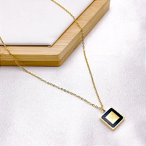 COLAR AÇO INOXIDÁVEL 45CM INSPIRE-SE PINGENTE PRETO - DOURADO